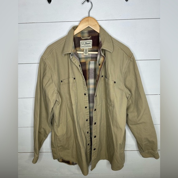 L.L. Bean Other - Vintage L.L. Bean Men’s Tan Canvas Flannel-Lined Shirt Jacket Heavyweight Large